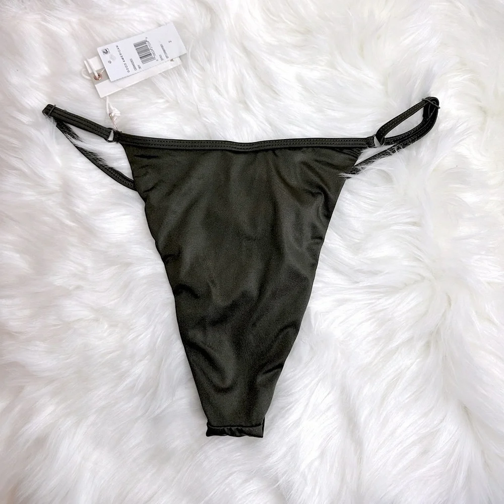 NWT Good American High Leg Extra Cheeky Bikini Bottom Dark Green Size 2/Medium